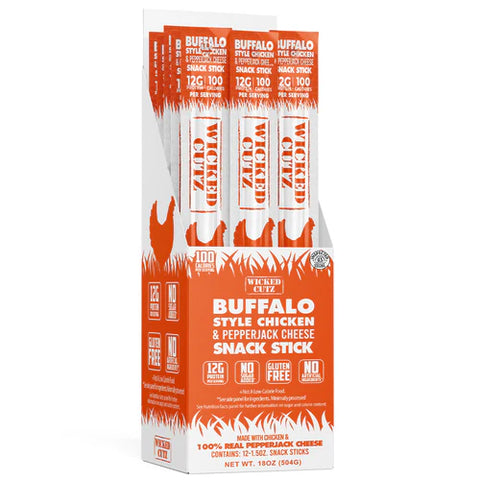 Wicked Cutz Beef Sticks Buffalo Style Chicken & Cheese Stick (12 Beef Sticks)