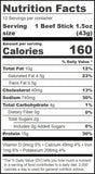 Wicked Cutz Beef Sticks Original Peppered Beef Stick Nutrition Facts (12 Beef Sticks)